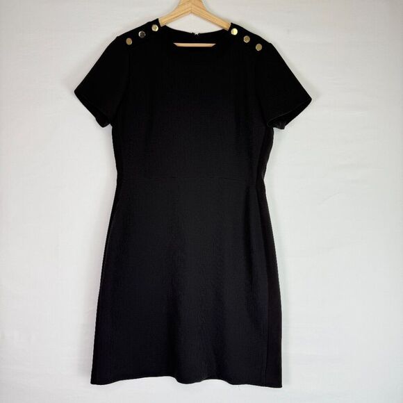 Club Monaco Button Shoulder Short Sleeve Sheath Mini Dress Black 14 - Picture 3 of 8